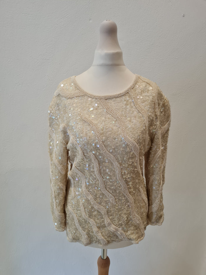 Tricoville cream sequin/pearl top L