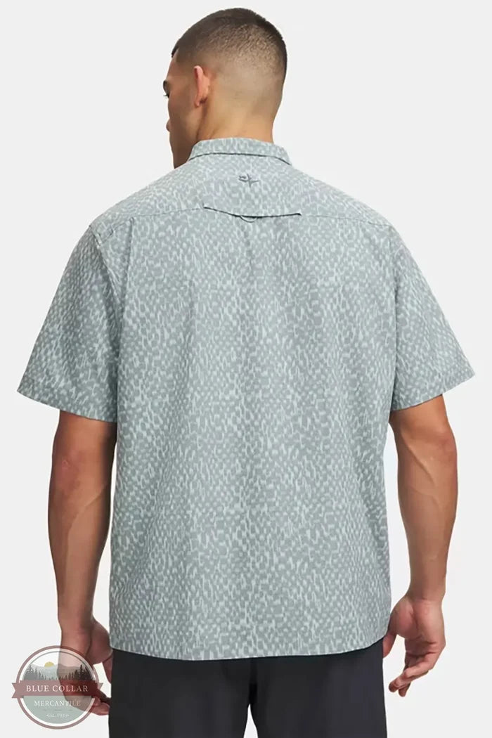 Under Armour 6009180-477 UA Explor Airvent Woven Men's Short Sleeve Shirt in Enamel Blue/Clay Green back view