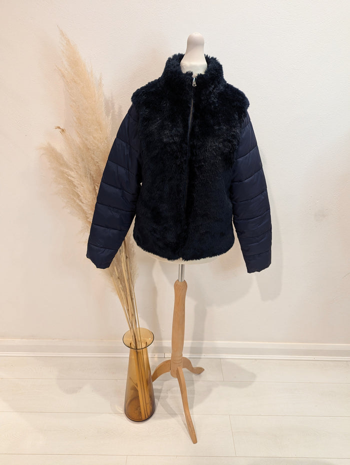 United Colours Of Benetton Navy Faux Fur Puffa 10