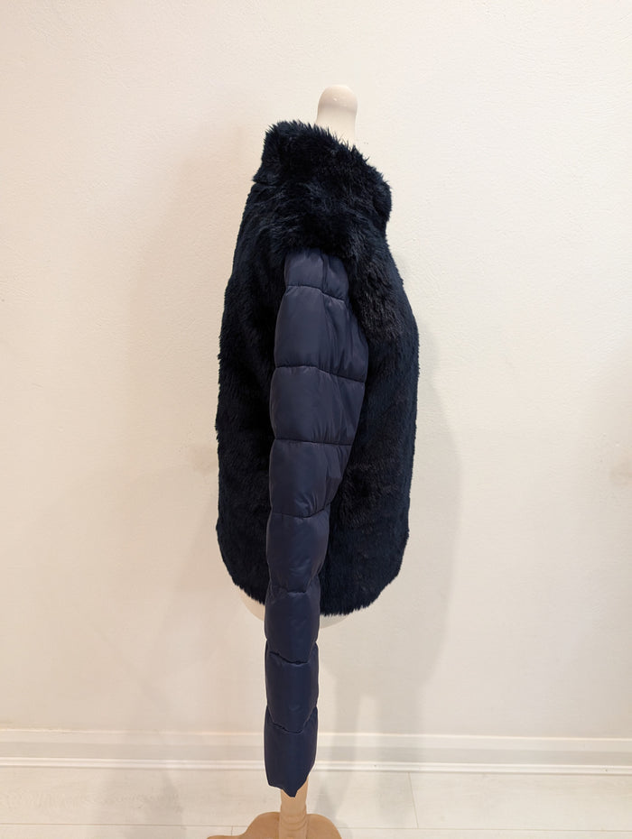 United Colours Of Benetton Navy Faux Fur Puffa 10