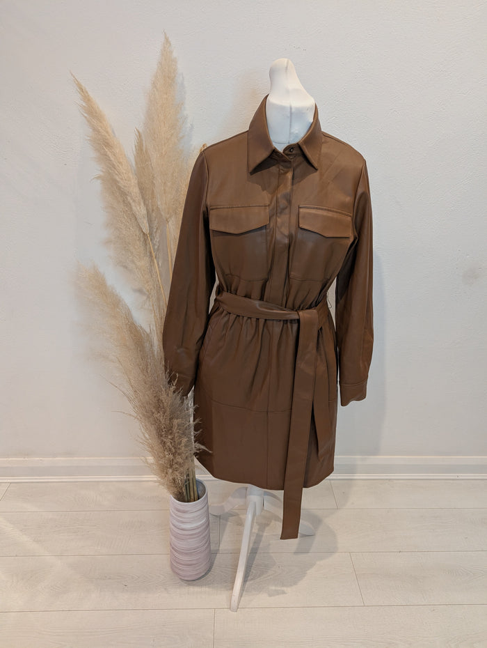 V by Very Brown Pleather Dress NWT 14