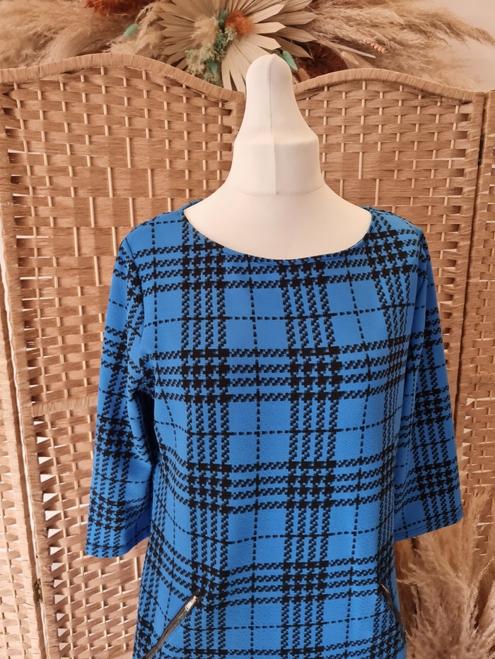 Vegas Blue Check Shift Dress Size XL