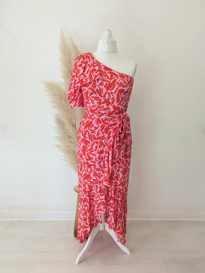 Veronica Beard Pink Floral One Sleeve Dress 6 (American)