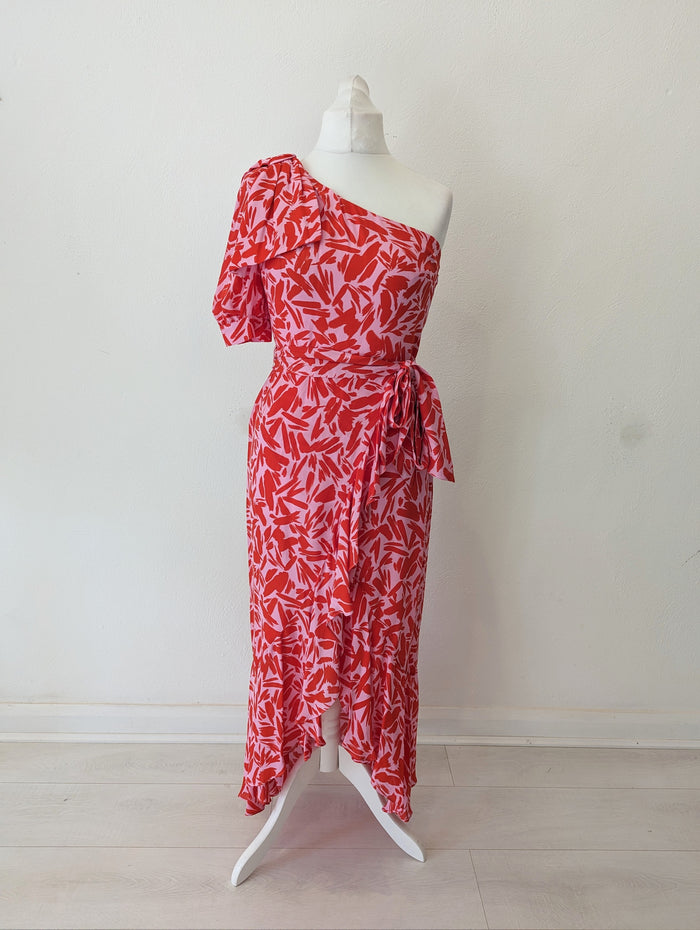 Veronica Beard Pink Floral One Sleeve Dress 6 (American)