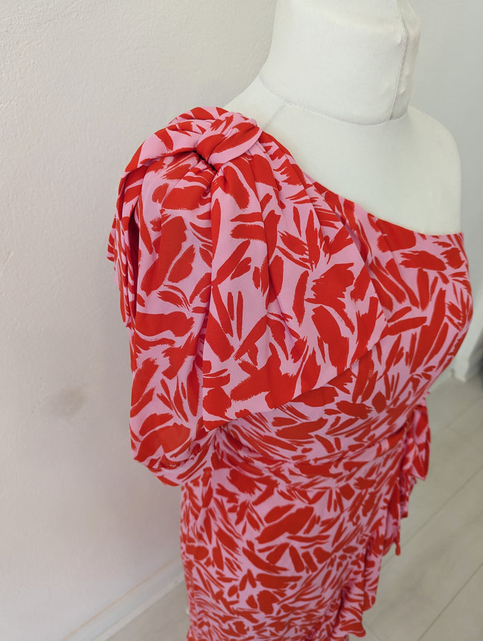 Veronica Beard Pink Floral One Sleeve Dress 6 (American)