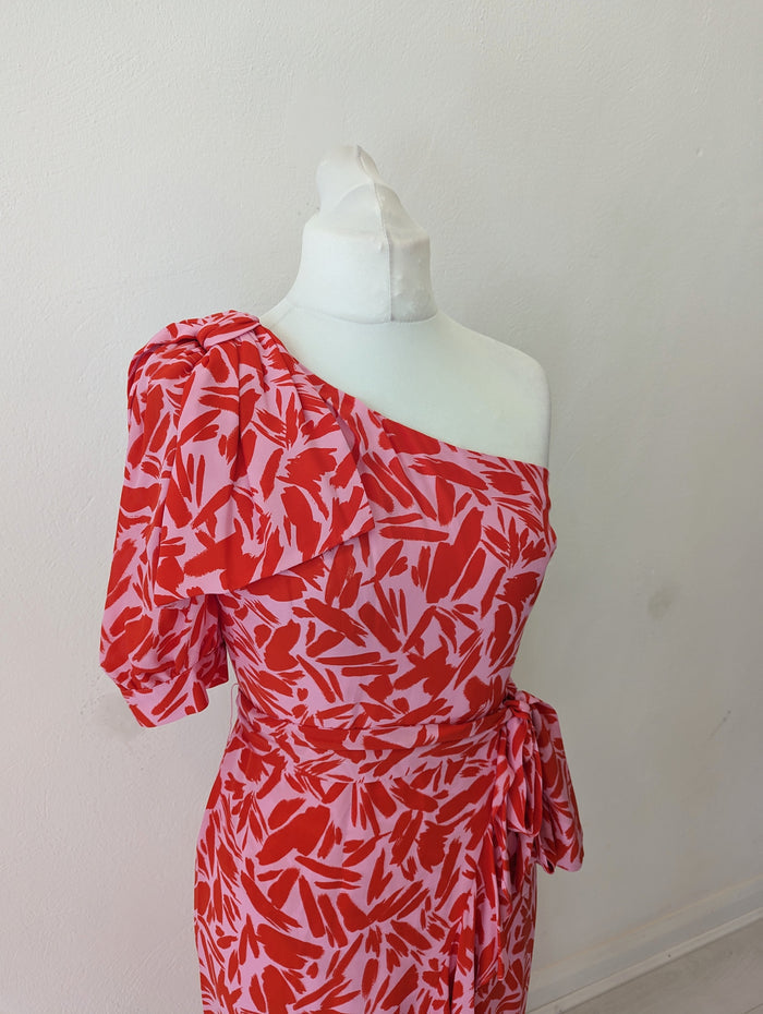 Veronica Beard Pink Floral One Sleeve Dress 6 (American)
