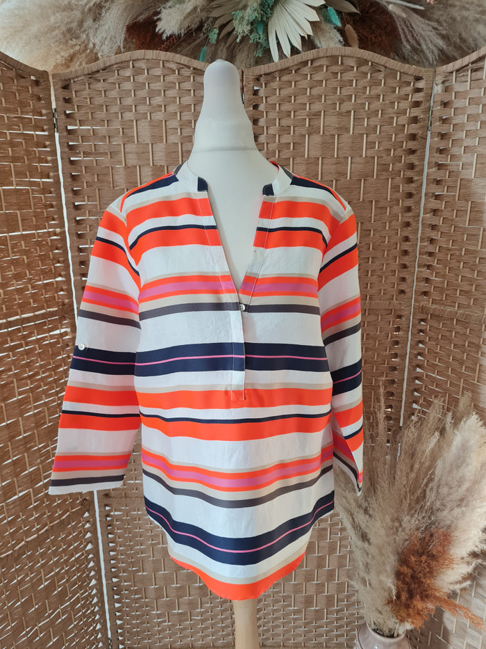 VillaGallo Navy/Coral Stripe Shirt M