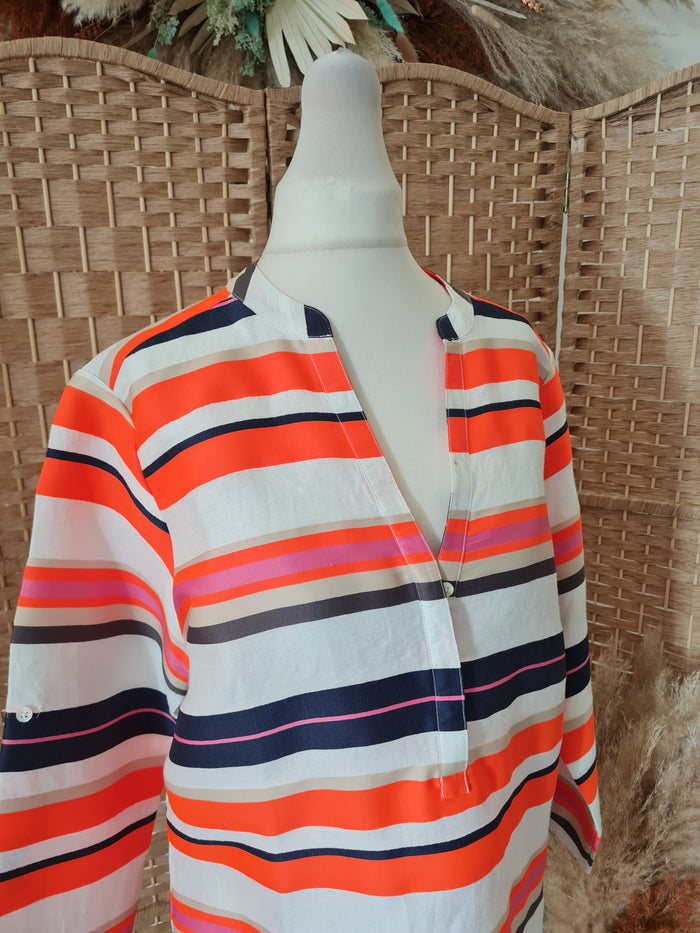 VillaGallo Navy/Coral Stripe Shirt M