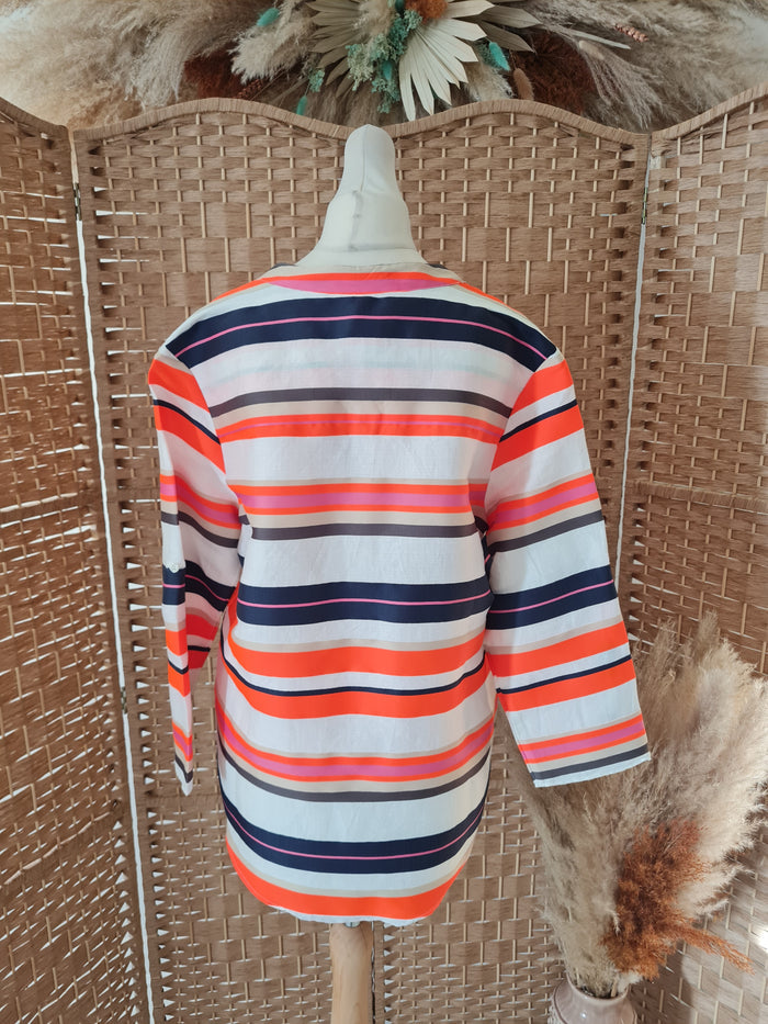 VillaGallo Navy/Coral Stripe Shirt M