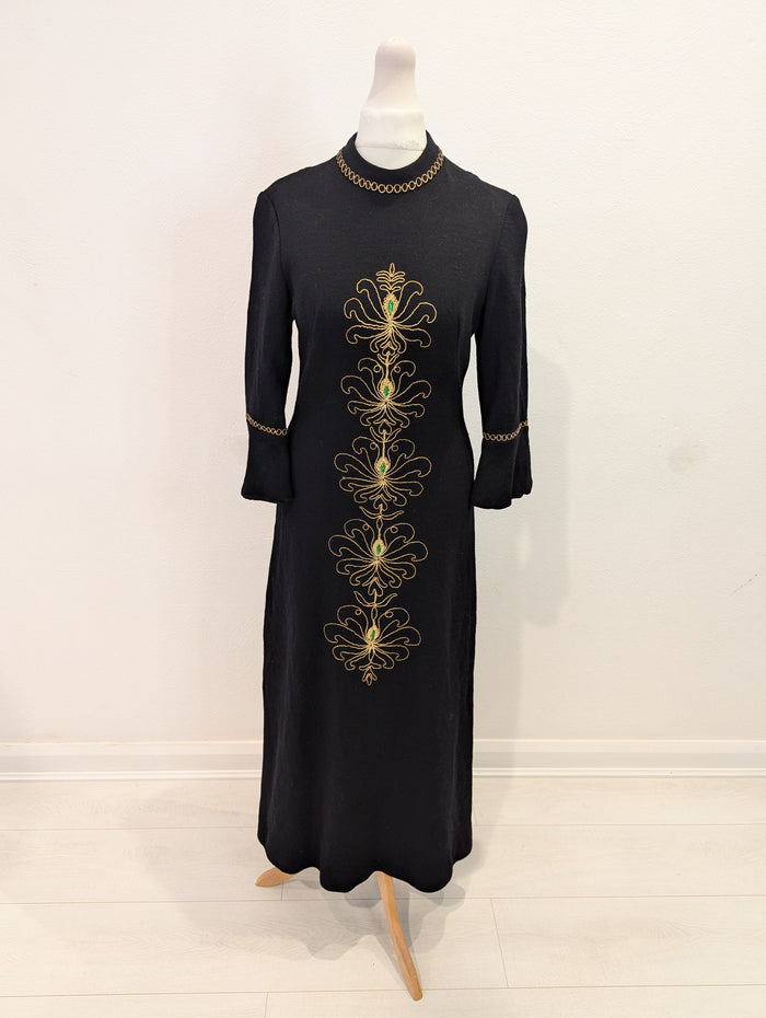 Vintage Black Gold Embroidered Dress XS