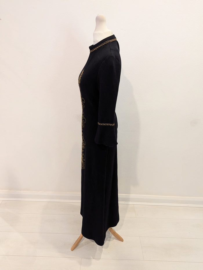 Vintage Black Gold Embroidered Dress XS