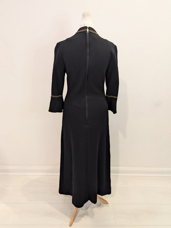 Vintage Black Gold Embroidered Dress XS