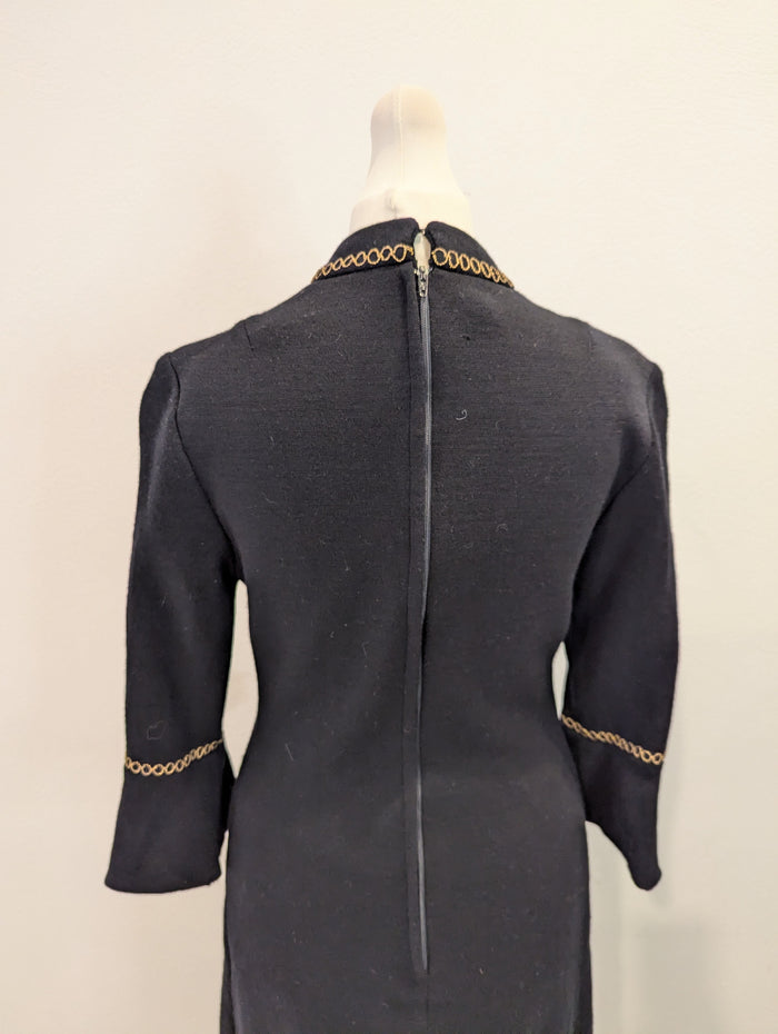 Vintage Black Gold Embroidered Dress XS