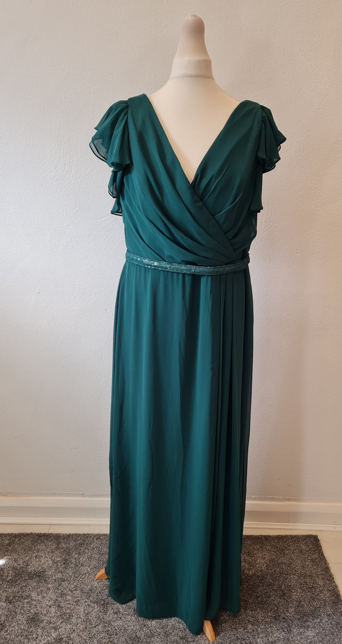 Vivian Diamond Dessy Green cross over Evening Dress 14/16