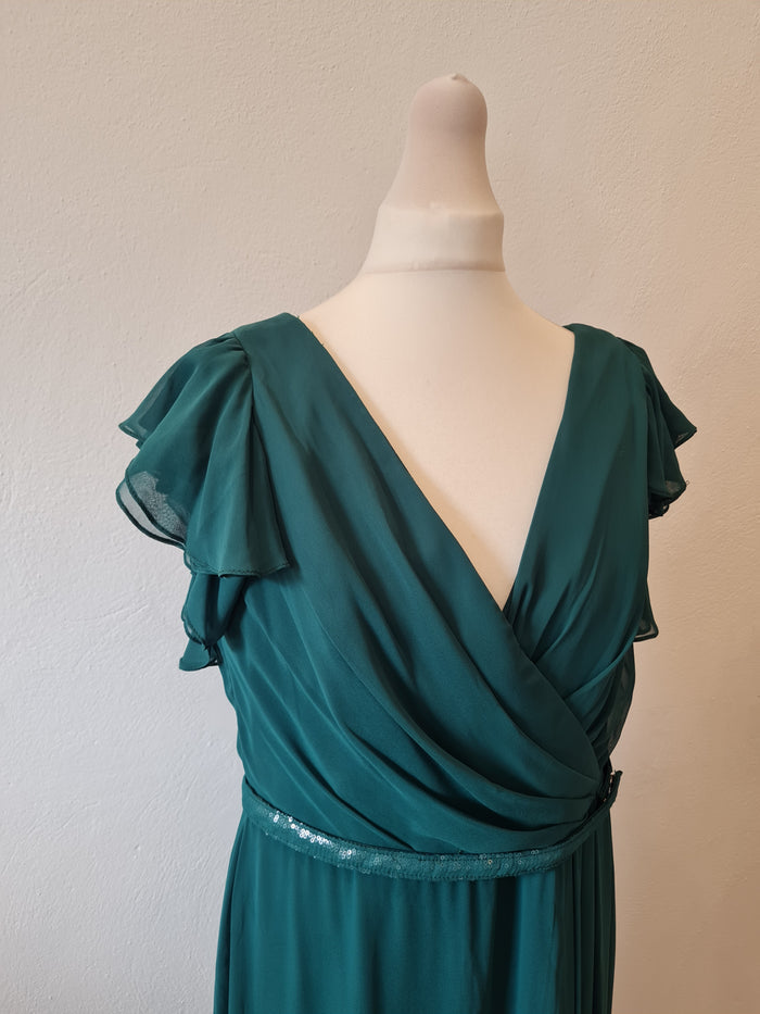Vivian Diamond Dessy Green cross over Evening Dress 14/16