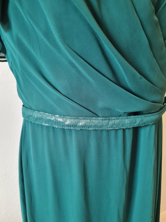 Vivian Diamond Dessy Green cross over Evening Dress 14/16