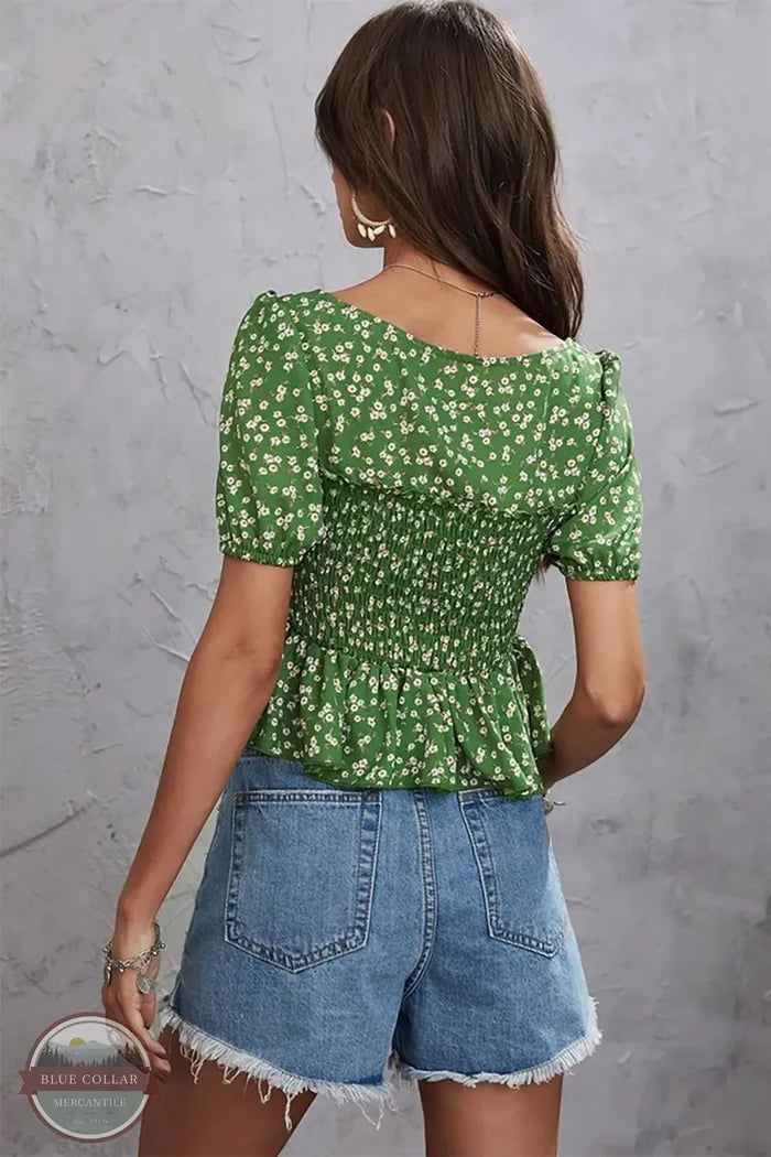 Smocked Floral Top in Green by Miss Sparkling W20504804 back view