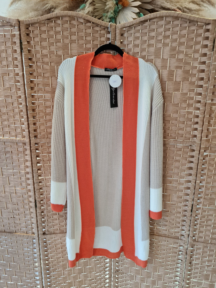 Wallace Longline Knitted Open Cardigan (Orange)