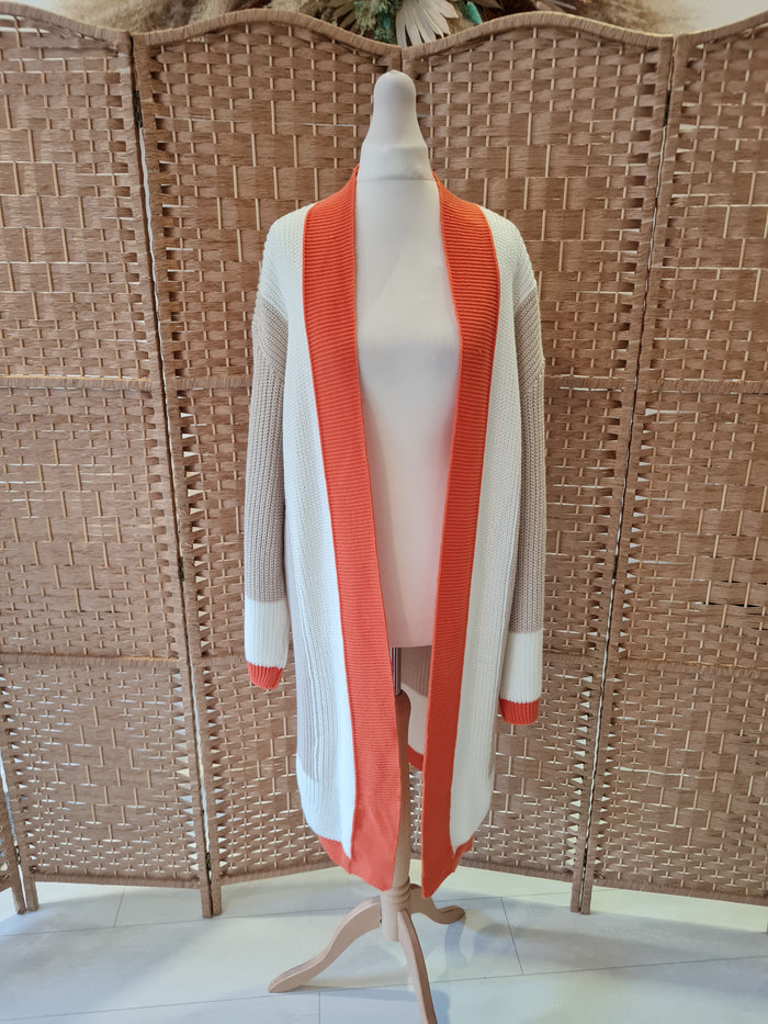 Wallace Longline Knitted Open Cardigan (Orange)