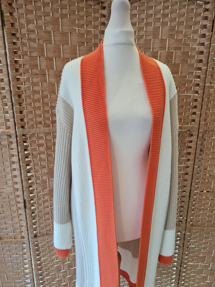 Wallace Longline Knitted Open Cardigan (Orange)