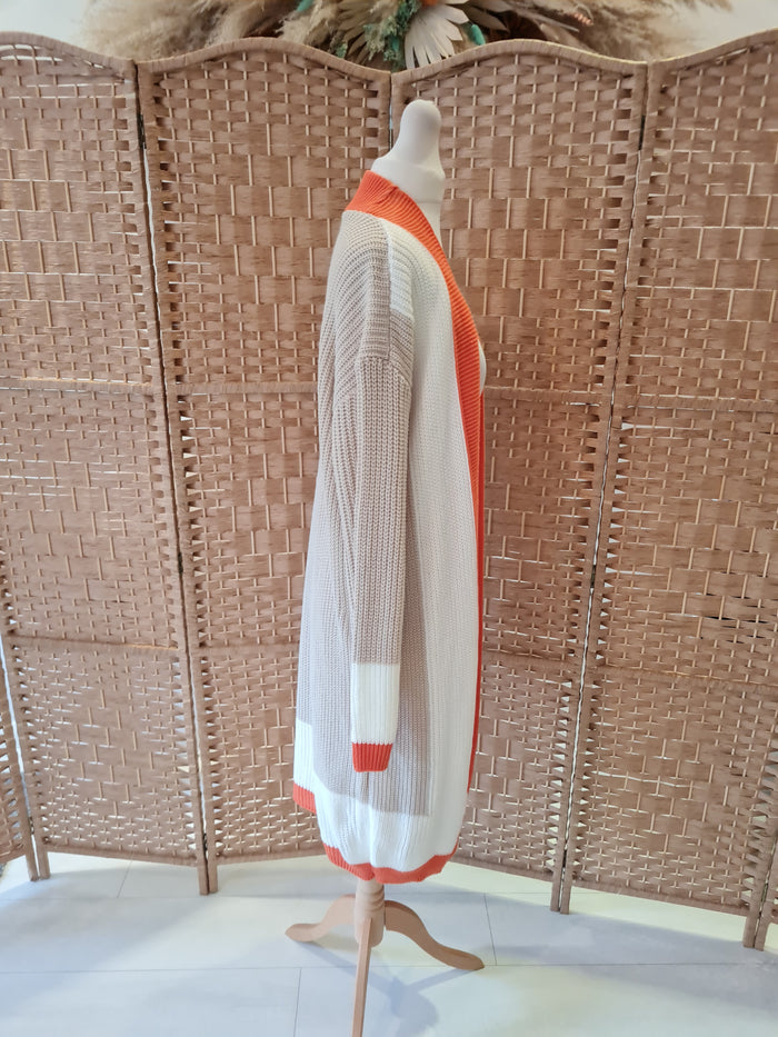 Wallace Longline Knitted Open Cardigan (Orange)