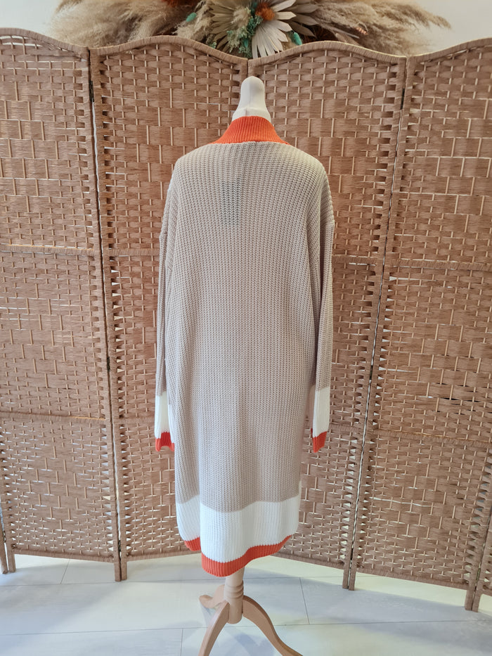 Wallace Longline Knitted Open Cardigan (Orange)