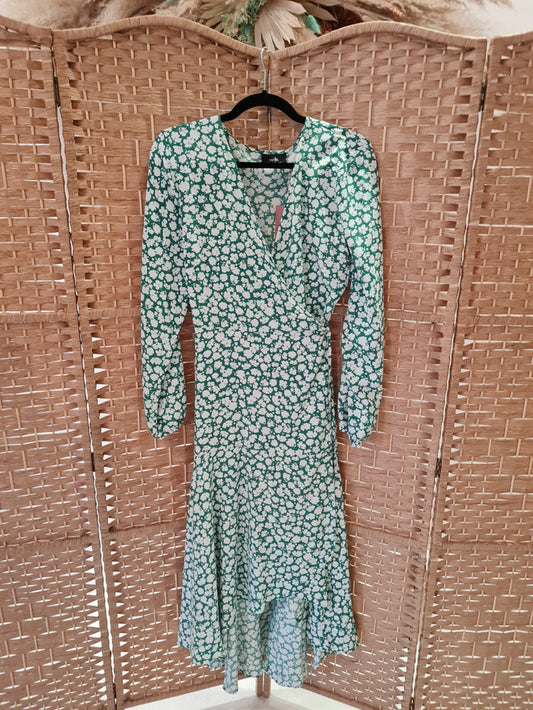 Wallis Green Floral wrap Dress 16