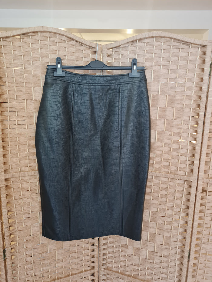 Warehouse Black Croc Leather Pencil Skirt Size 12