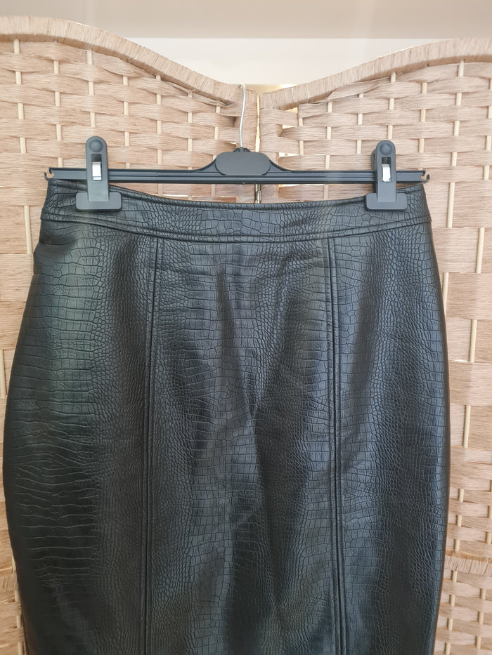 Warehouse Black Croc Leather Pencil Skirt Size 12