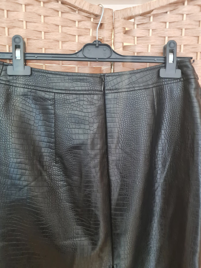 Warehouse Black Croc Leather Pencil Skirt Size 12