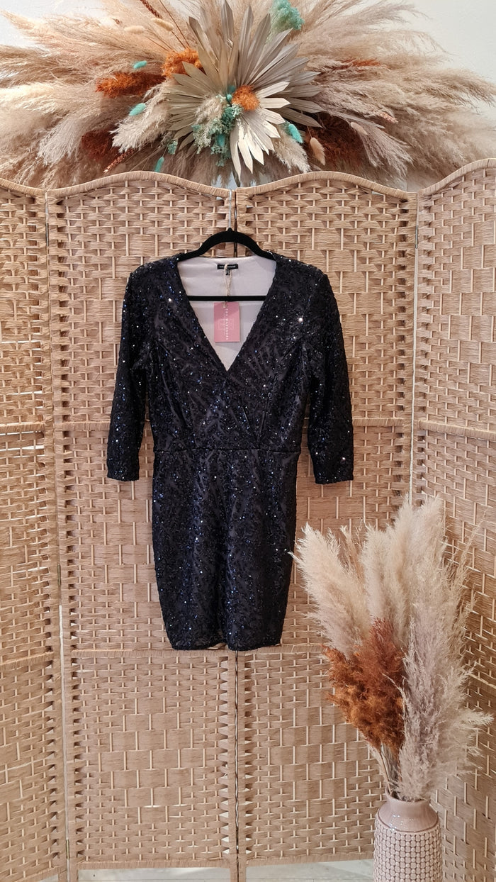 Warehouse Black sequin wrap dress Size 10