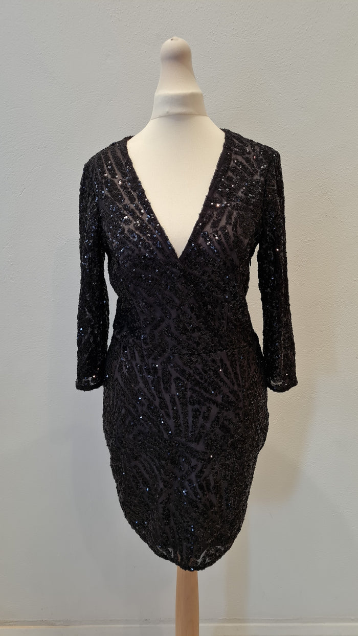 Warehouse Black sequin wrap dress Size 10