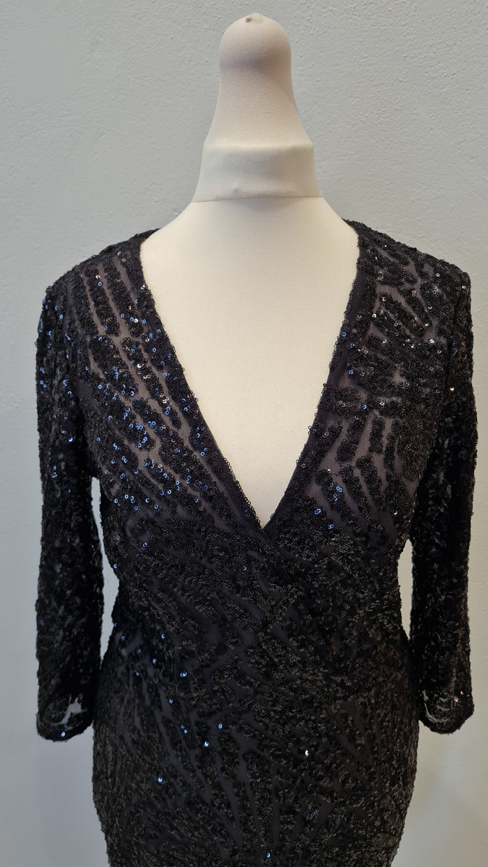 Warehouse Black sequin wrap dress Size 10