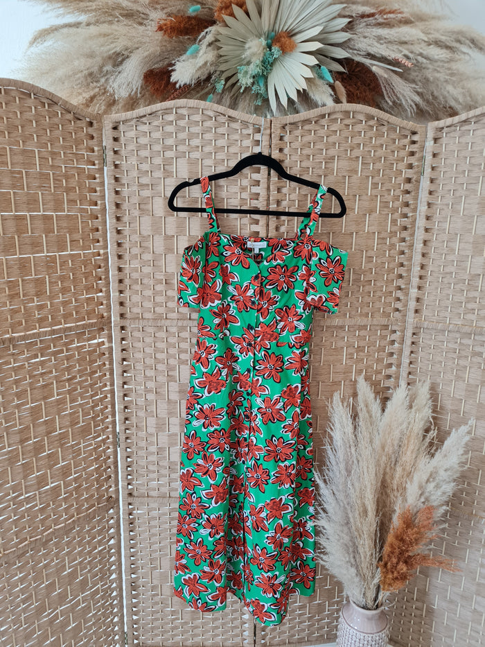 Warehouse Green & Orange floral Dress 8