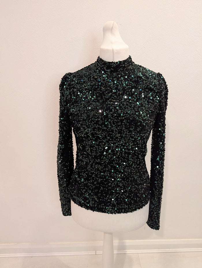 Warehouse Green Sequin Top 12
