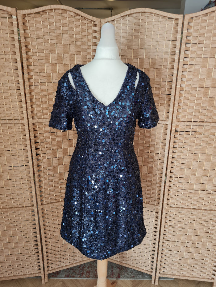 Warehouse Navy Sequin Dress 8