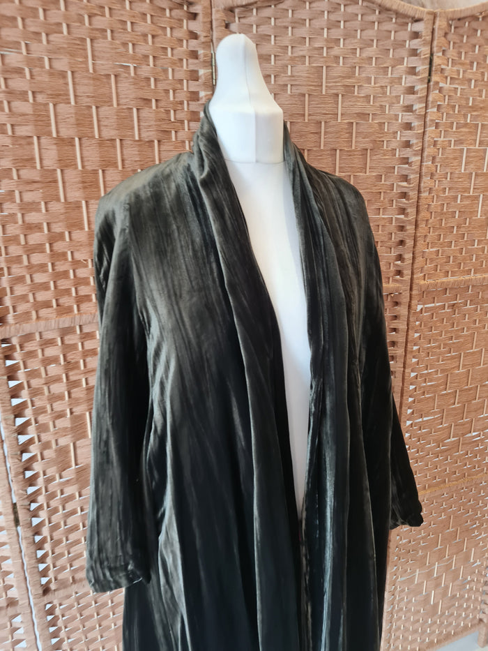 Watercolours Olive Velvet Coat 10