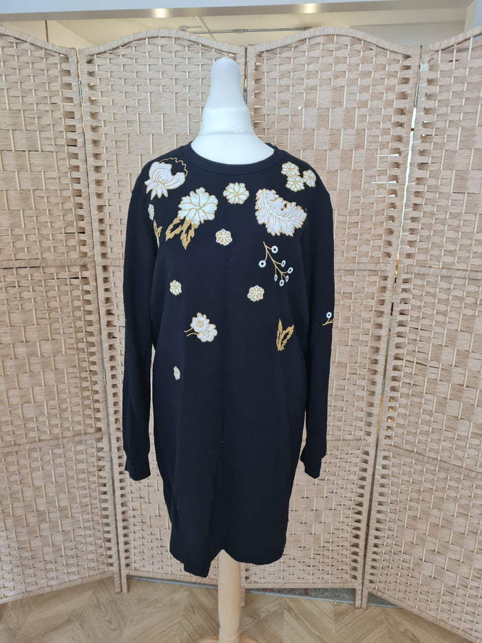 Whistles Black floral jumper dress Small