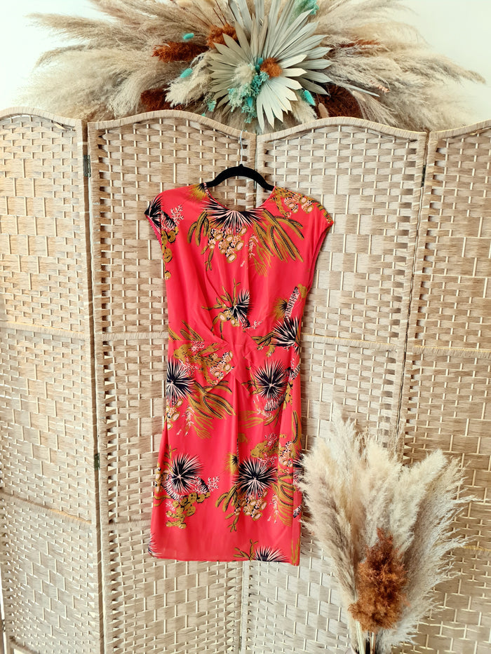 Whistles Coral Floral Zip Back Dress Size 10