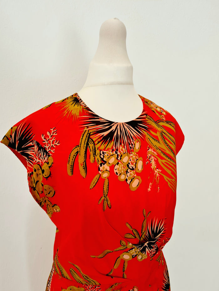 Whistles Coral Floral Zip Back Dress Size 10