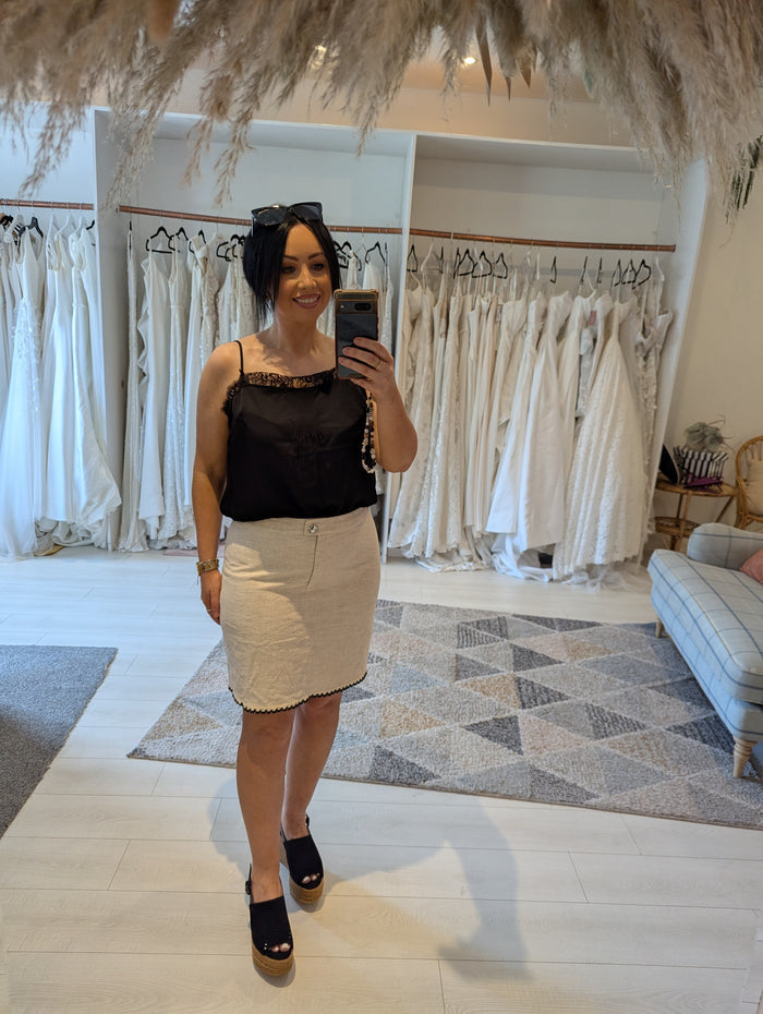 Whistles Cream Linen Blend Skirt 14