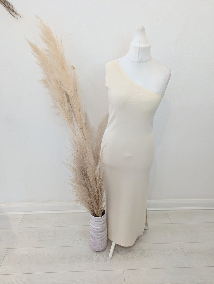 Whistles Cream One shoulder Dress M RRP £129