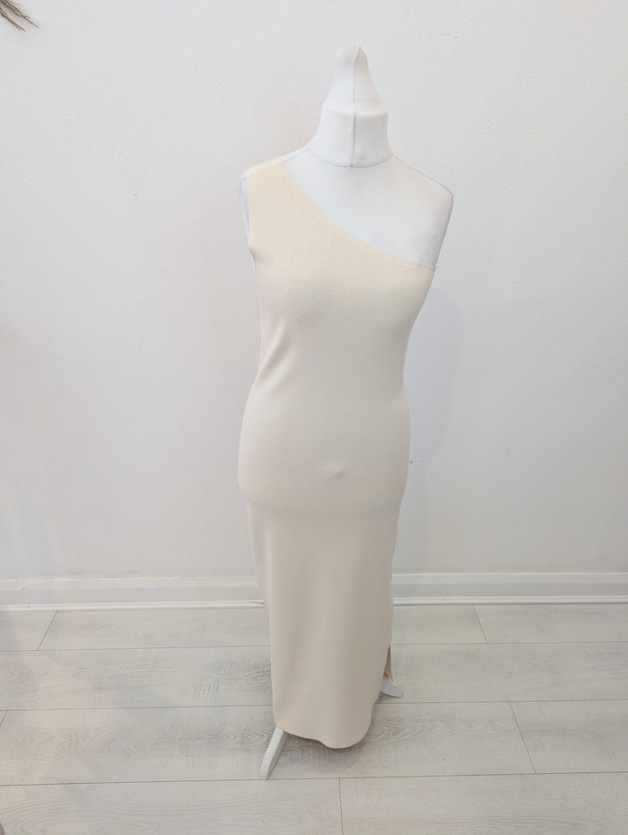 Whistles Cream One shoulder Dress M RRP £129