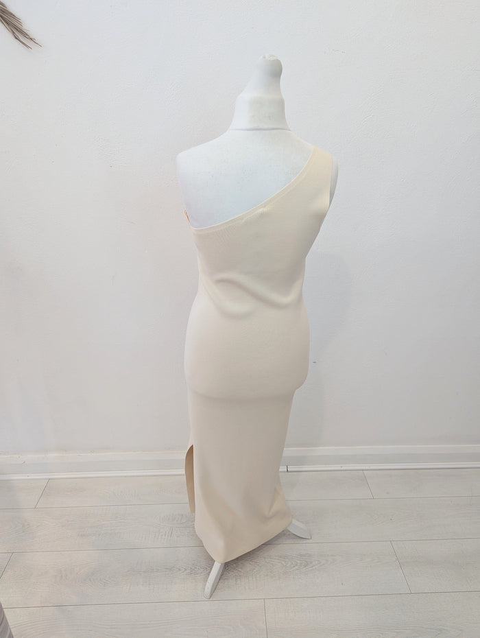 Whistles Cream One shoulder Dress M RRP £129