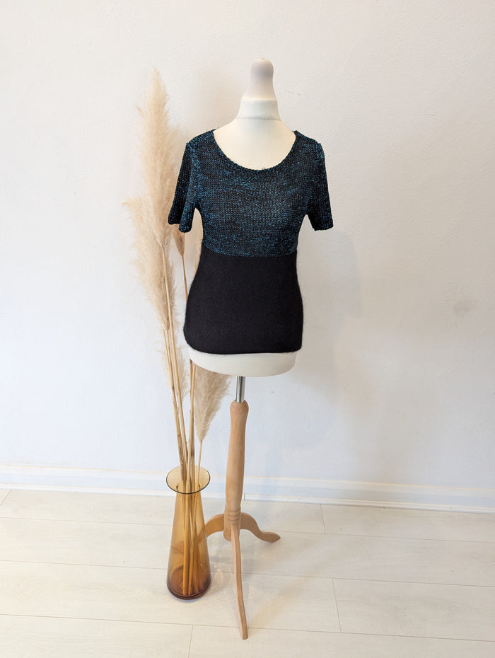 Whistles Metallic Thread Blue/Black Knit Size Small
