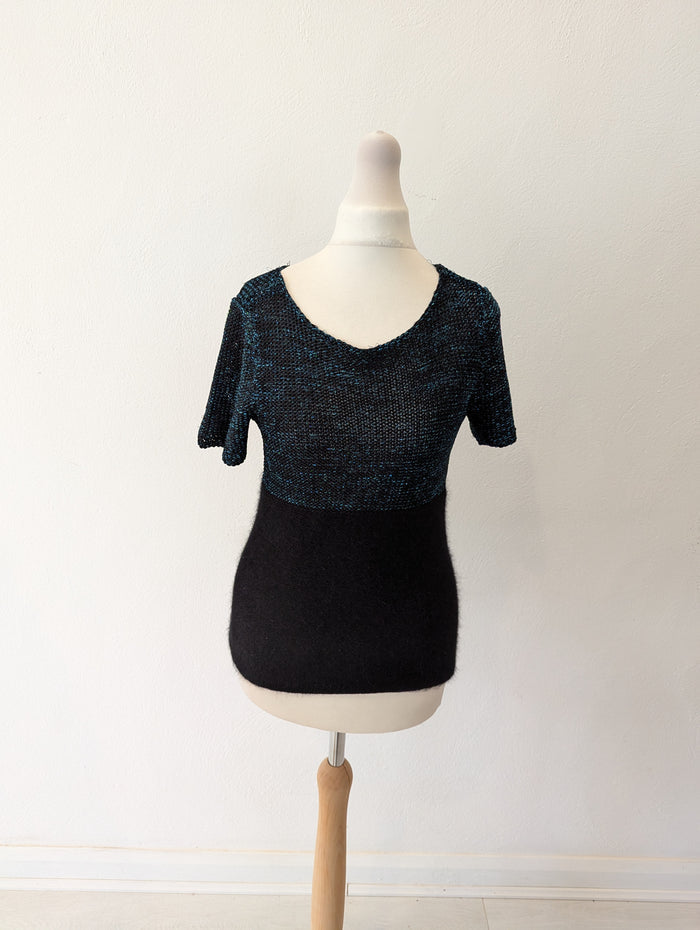 Whistles Metallic Thread Blue/Black Knit Size Small