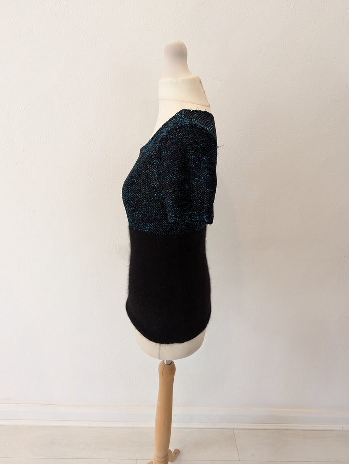 Whistles Metallic Thread Blue/Black Knit Size Small