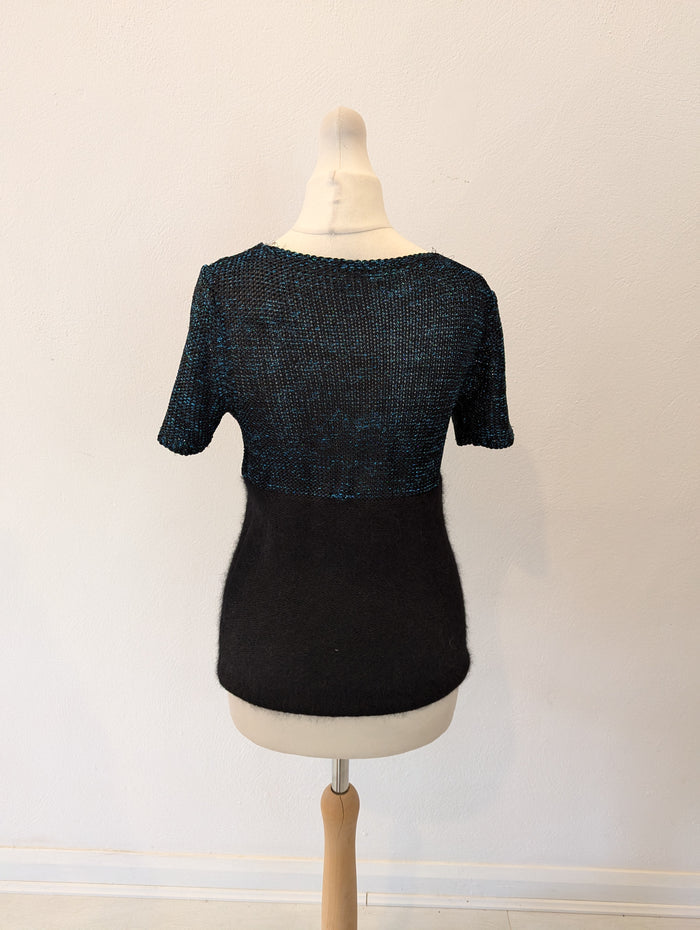 Whistles Metallic Thread Blue/Black Knit Size Small