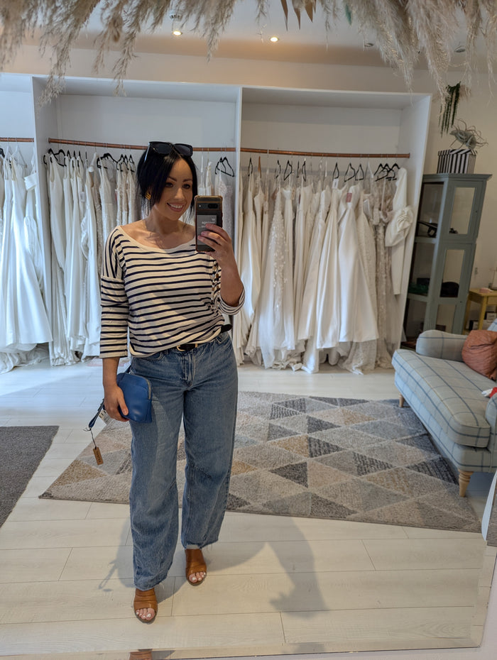 Whistles Navy & Cream Stripe Top L