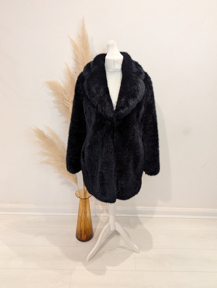 Whistles Navy Fax Fur Coat M